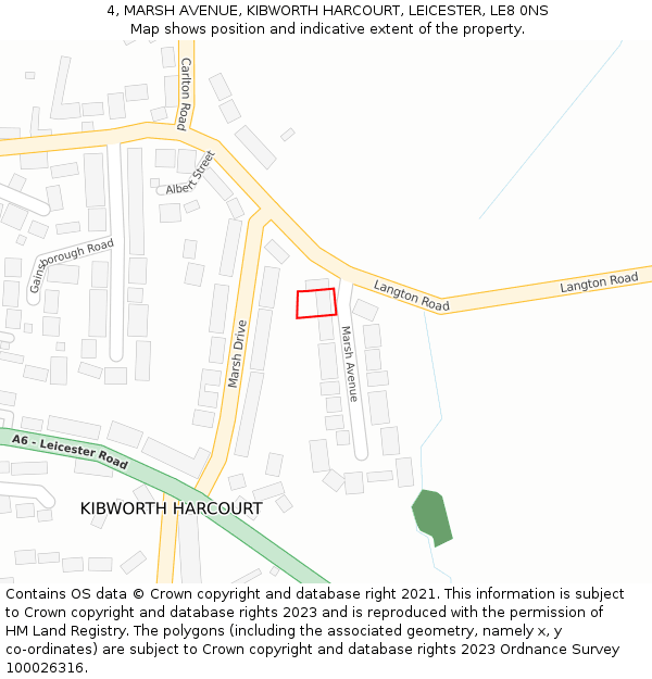 4, MARSH AVENUE, KIBWORTH HARCOURT, LEICESTER, LE8 0NS: Location map and indicative extent of plot