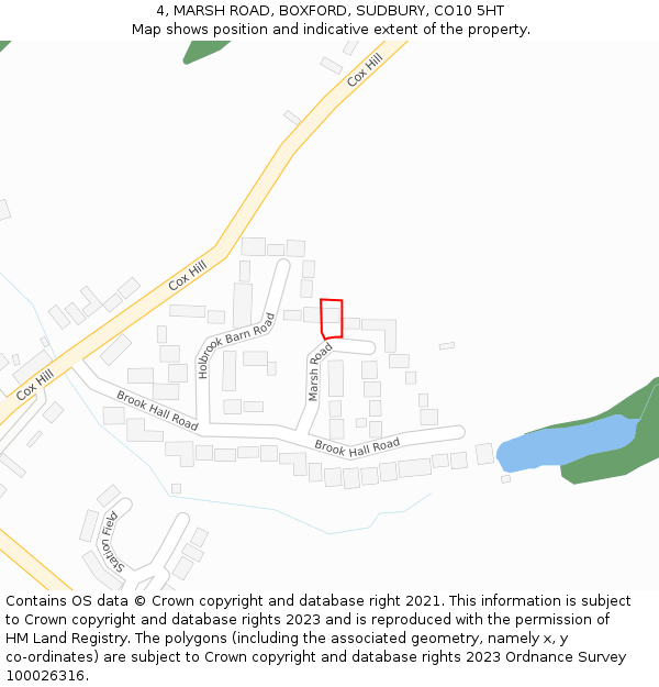 4, MARSH ROAD, BOXFORD, SUDBURY, CO10 5HT: Location map and indicative extent of plot