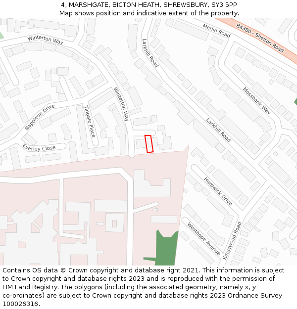 4, MARSHGATE, BICTON HEATH, SHREWSBURY, SY3 5PP: Location map and indicative extent of plot