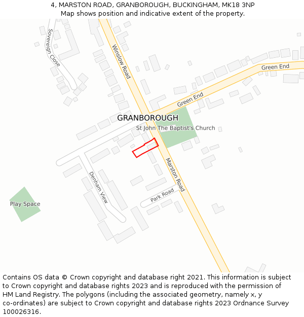 4, MARSTON ROAD, GRANBOROUGH, BUCKINGHAM, MK18 3NP: Location map and indicative extent of plot