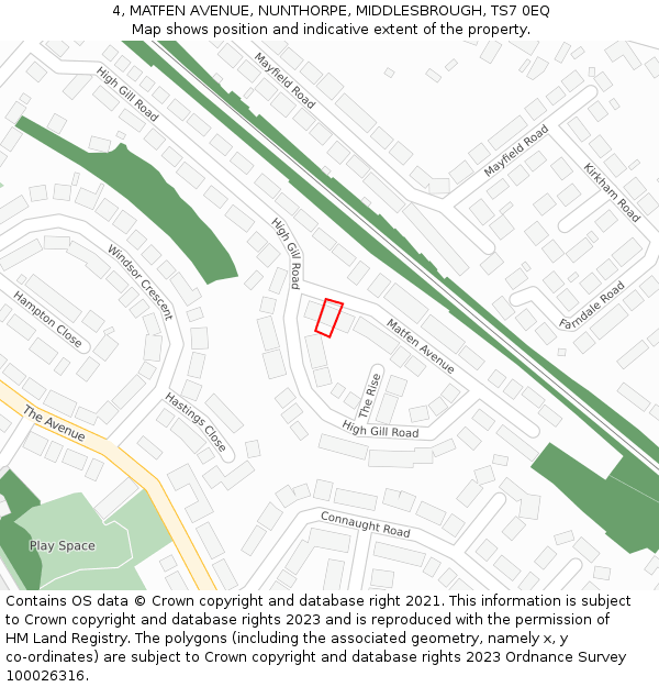 4, MATFEN AVENUE, NUNTHORPE, MIDDLESBROUGH, TS7 0EQ: Location map and indicative extent of plot