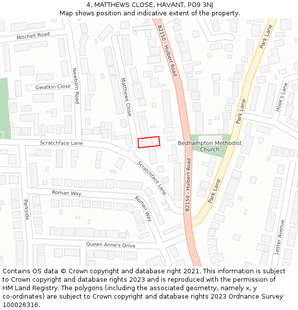 4, MATTHEWS CLOSE, HAVANT, PO9 3NJ: Location map and indicative extent of plot