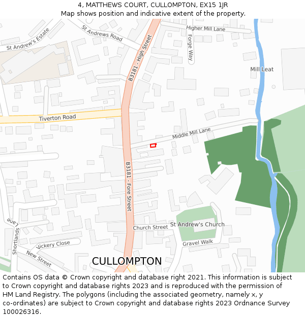 4, MATTHEWS COURT, CULLOMPTON, EX15 1JR: Location map and indicative extent of plot