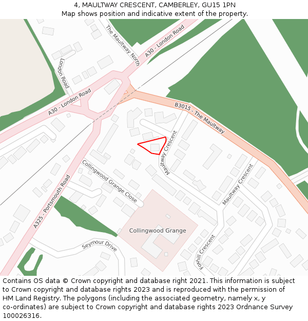 4, MAULTWAY CRESCENT, CAMBERLEY, GU15 1PN: Location map and indicative extent of plot