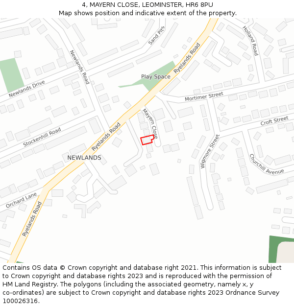 4, MAYERN CLOSE, LEOMINSTER, HR6 8PU: Location map and indicative extent of plot
