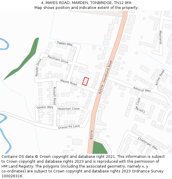 4, MAYES ROAD, MARDEN, TONBRIDGE, TN12 9FA: Location map and indicative extent of plot