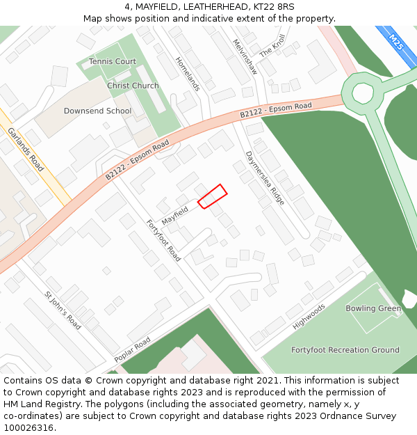 4, MAYFIELD, LEATHERHEAD, KT22 8RS: Location map and indicative extent of plot
