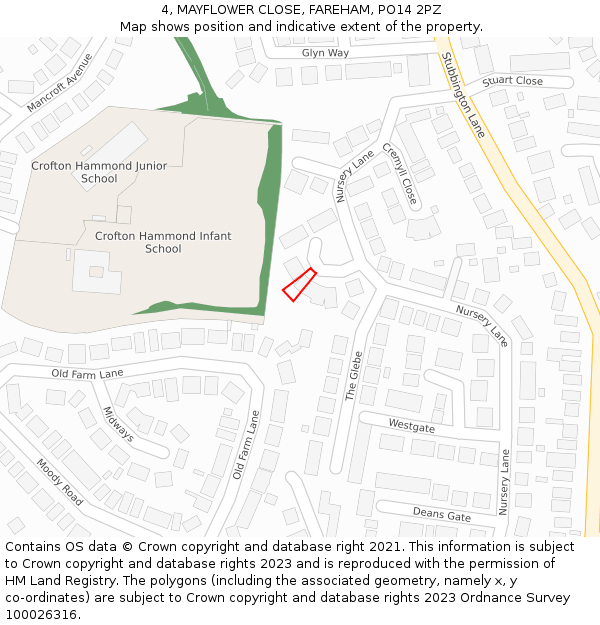 4, MAYFLOWER CLOSE, FAREHAM, PO14 2PZ: Location map and indicative extent of plot