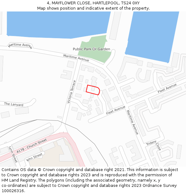 4, MAYFLOWER CLOSE, HARTLEPOOL, TS24 0XY: Location map and indicative extent of plot