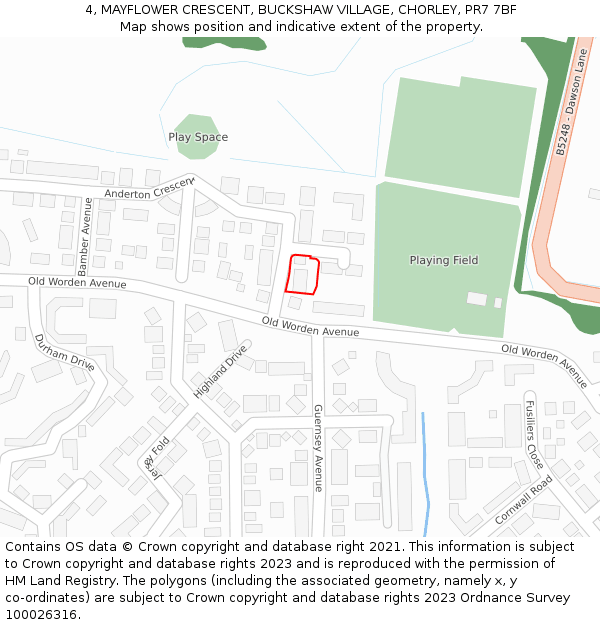 4, MAYFLOWER CRESCENT, BUCKSHAW VILLAGE, CHORLEY, PR7 7BF: Location map and indicative extent of plot