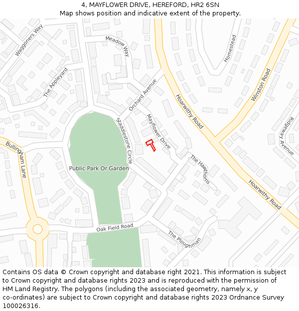 4, MAYFLOWER DRIVE, HEREFORD, HR2 6SN: Location map and indicative extent of plot