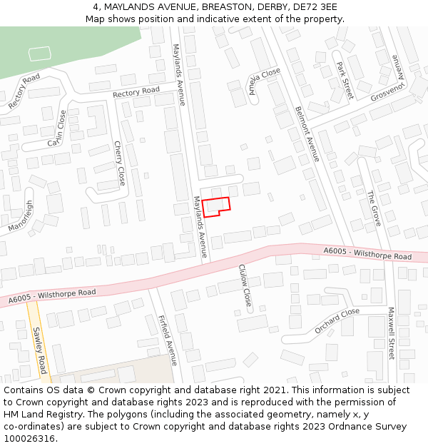 4, MAYLANDS AVENUE, BREASTON, DERBY, DE72 3EE: Location map and indicative extent of plot
