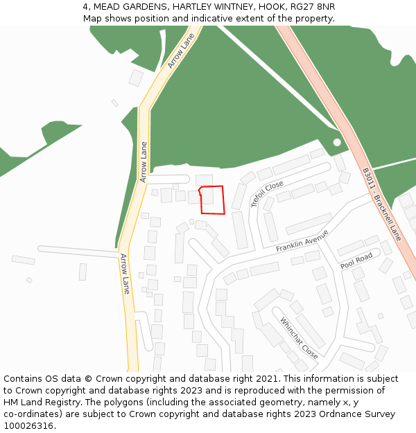 4, MEAD GARDENS, HARTLEY WINTNEY, HOOK, RG27 8NR: Location map and indicative extent of plot