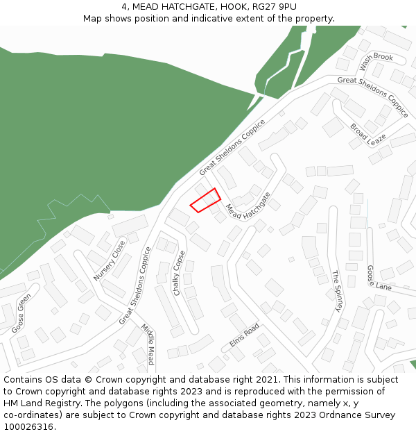 4, MEAD HATCHGATE, HOOK, RG27 9PU: Location map and indicative extent of plot
