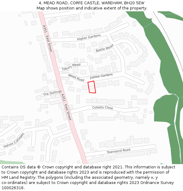 4, MEAD ROAD, CORFE CASTLE, WAREHAM, BH20 5EW: Location map and indicative extent of plot