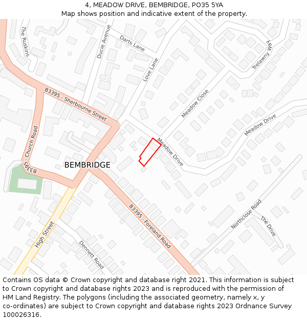 4, MEADOW DRIVE, BEMBRIDGE, PO35 5YA: Location map and indicative extent of plot