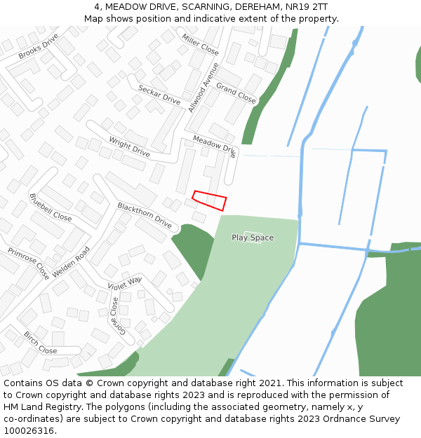 4, MEADOW DRIVE, SCARNING, DEREHAM, NR19 2TT: Location map and indicative extent of plot