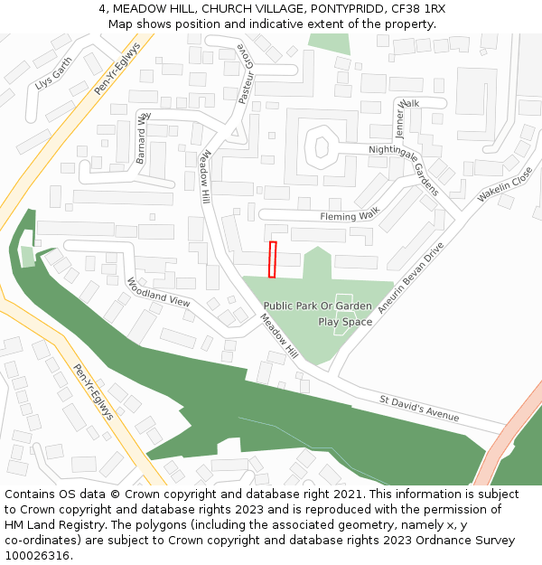 4, MEADOW HILL, CHURCH VILLAGE, PONTYPRIDD, CF38 1RX: Location map and indicative extent of plot