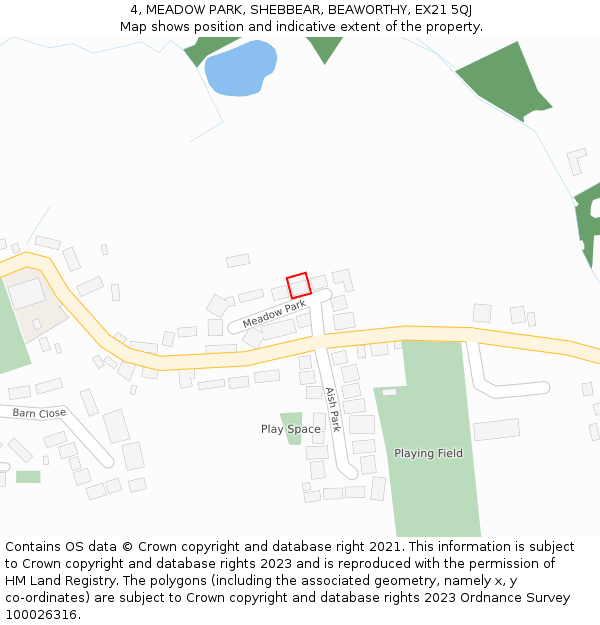 4, MEADOW PARK, SHEBBEAR, BEAWORTHY, EX21 5QJ: Location map and indicative extent of plot