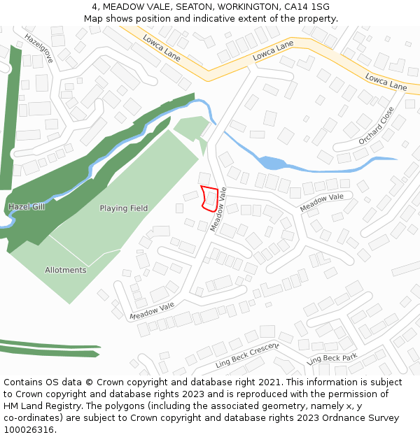 4, MEADOW VALE, SEATON, WORKINGTON, CA14 1SG: Location map and indicative extent of plot
