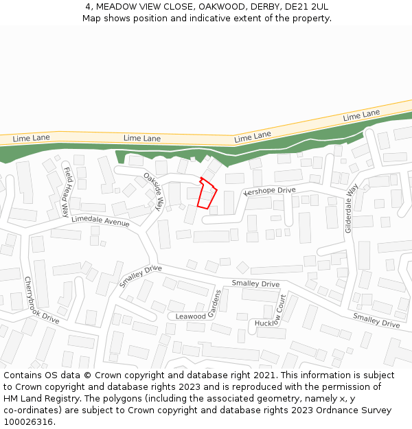 4, MEADOW VIEW CLOSE, OAKWOOD, DERBY, DE21 2UL: Location map and indicative extent of plot