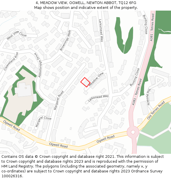4, MEADOW VIEW, OGWELL, NEWTON ABBOT, TQ12 6FG: Location map and indicative extent of plot