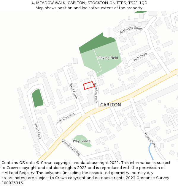 4, MEADOW WALK, CARLTON, STOCKTON-ON-TEES, TS21 1QD: Location map and indicative extent of plot