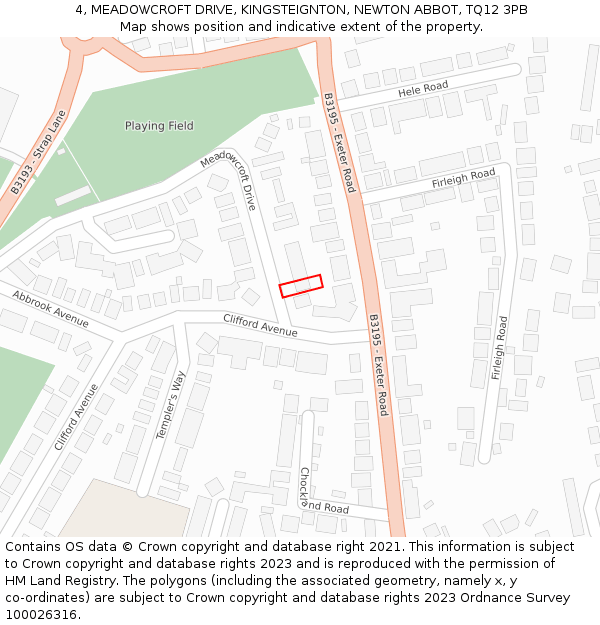 4, MEADOWCROFT DRIVE, KINGSTEIGNTON, NEWTON ABBOT, TQ12 3PB: Location map and indicative extent of plot
