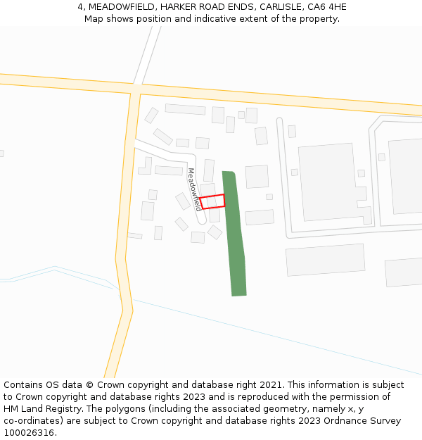 4, MEADOWFIELD, HARKER ROAD ENDS, CARLISLE, CA6 4HE: Location map and indicative extent of plot