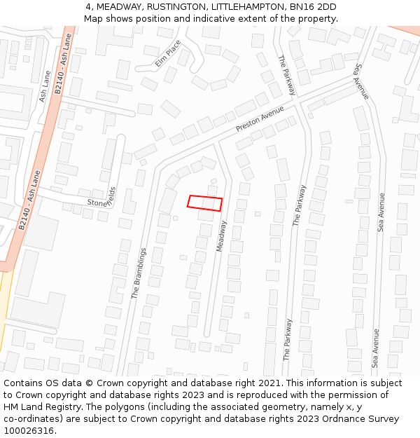 4, MEADWAY, RUSTINGTON, LITTLEHAMPTON, BN16 2DD: Location map and indicative extent of plot