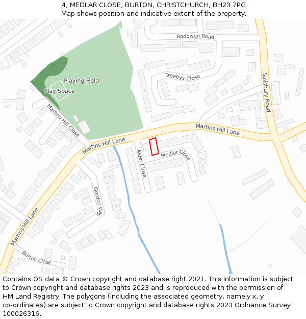 4, MEDLAR CLOSE, BURTON, CHRISTCHURCH, BH23 7PG: Location map and indicative extent of plot