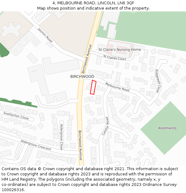 4, MELBOURNE ROAD, LINCOLN, LN6 3QF: Location map and indicative extent of plot