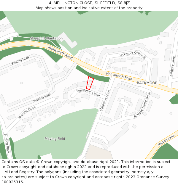 4, MELLINGTON CLOSE, SHEFFIELD, S8 8JZ: Location map and indicative extent of plot