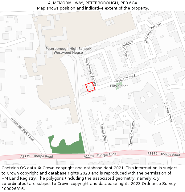4, MEMORIAL WAY, PETERBOROUGH, PE3 6GX: Location map and indicative extent of plot