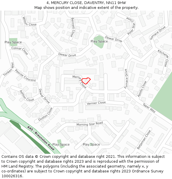 4, MERCURY CLOSE, DAVENTRY, NN11 9HW: Location map and indicative extent of plot