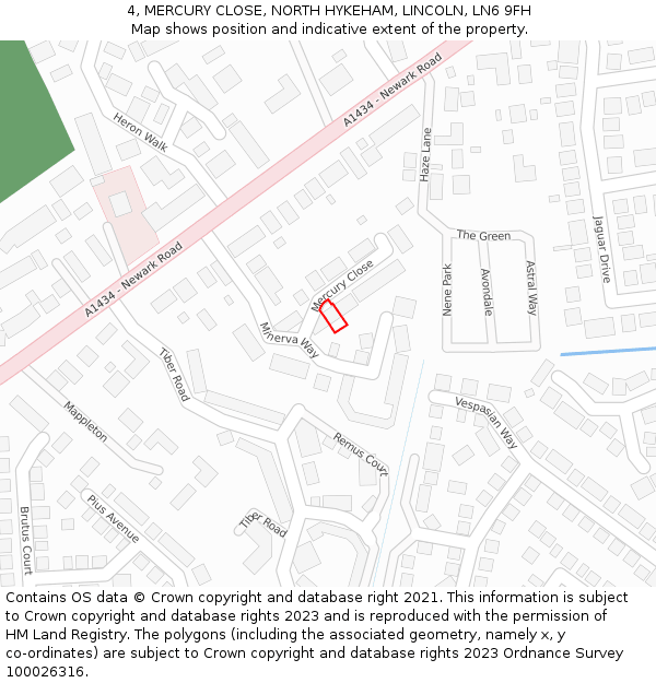 4, MERCURY CLOSE, NORTH HYKEHAM, LINCOLN, LN6 9FH: Location map and indicative extent of plot