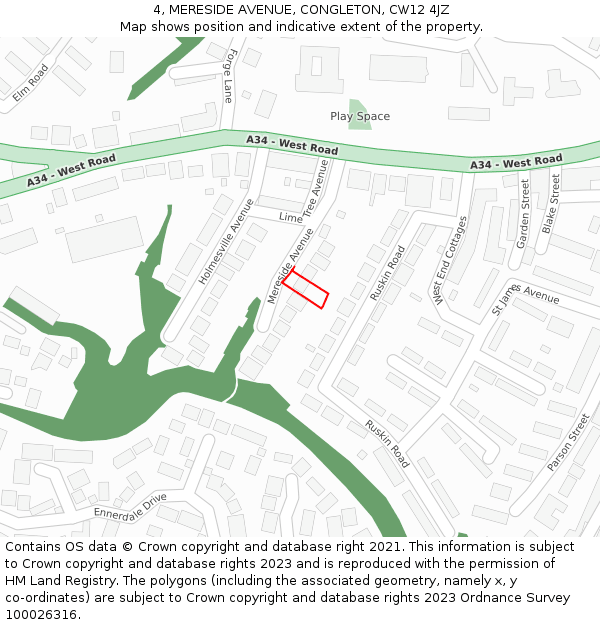 4, MERESIDE AVENUE, CONGLETON, CW12 4JZ: Location map and indicative extent of plot