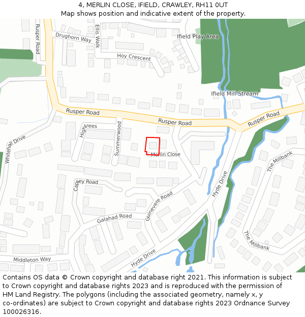 4, MERLIN CLOSE, IFIELD, CRAWLEY, RH11 0UT: Location map and indicative extent of plot