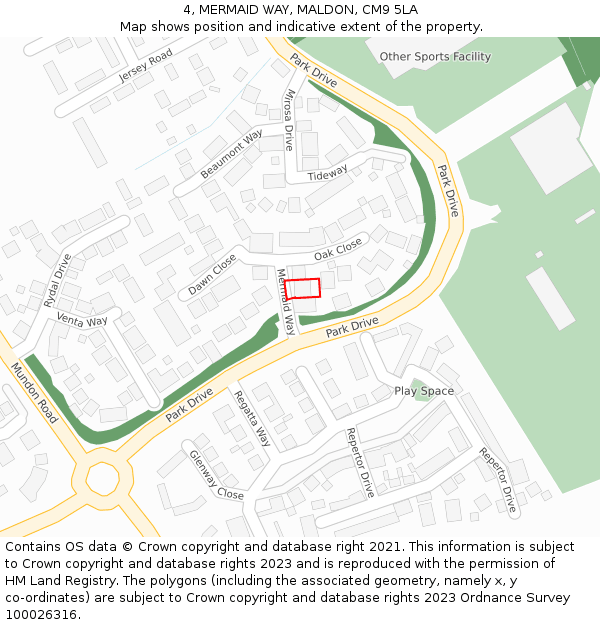 4, MERMAID WAY, MALDON, CM9 5LA: Location map and indicative extent of plot