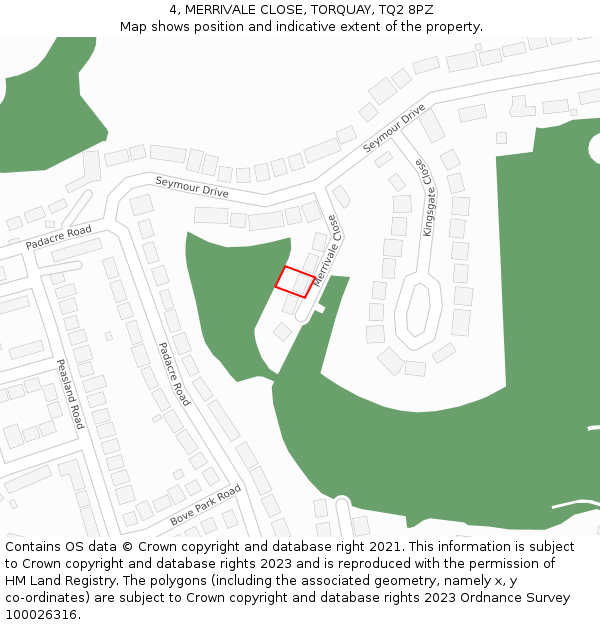 4, MERRIVALE CLOSE, TORQUAY, TQ2 8PZ: Location map and indicative extent of plot