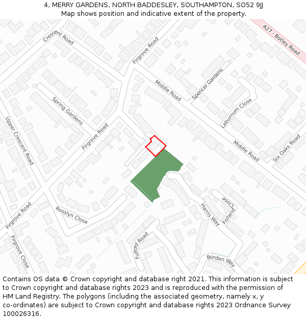 4, MERRY GARDENS, NORTH BADDESLEY, SOUTHAMPTON, SO52 9JJ: Location map and indicative extent of plot