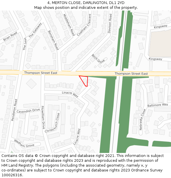 4, MERTON CLOSE, DARLINGTON, DL1 2YD: Location map and indicative extent of plot