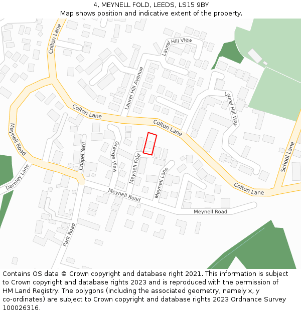 4, MEYNELL FOLD, LEEDS, LS15 9BY: Location map and indicative extent of plot
