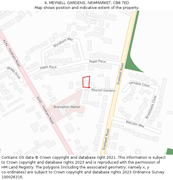 4, MEYNELL GARDENS, NEWMARKET, CB8 7ED: Location map and indicative extent of plot