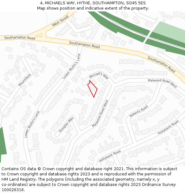 4, MICHAELS WAY, HYTHE, SOUTHAMPTON, SO45 5ES: Location map and indicative extent of plot