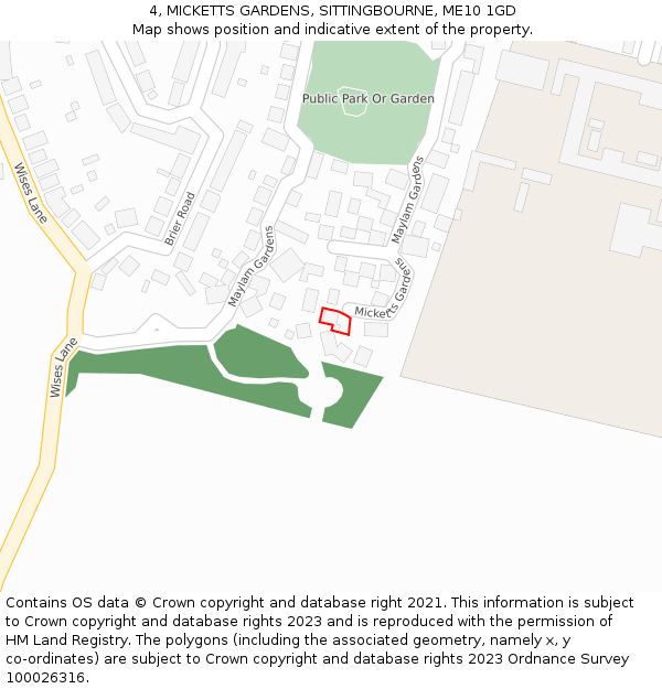 4, MICKETTS GARDENS, SITTINGBOURNE, ME10 1GD: Location map and indicative extent of plot