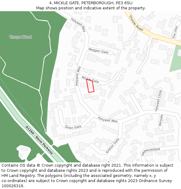 4, MICKLE GATE, PETERBOROUGH, PE3 6SU: Location map and indicative extent of plot