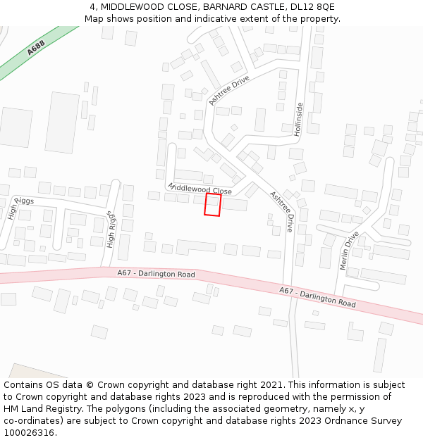 4, MIDDLEWOOD CLOSE, BARNARD CASTLE, DL12 8QE: Location map and indicative extent of plot