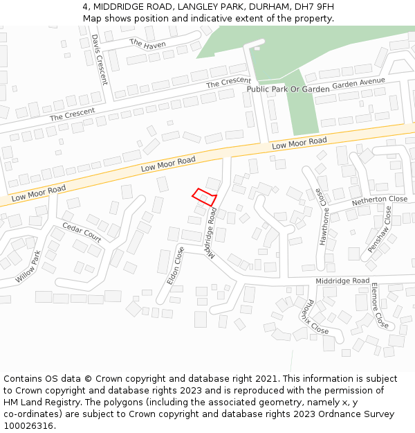 4, MIDDRIDGE ROAD, LANGLEY PARK, DURHAM, DH7 9FH: Location map and indicative extent of plot