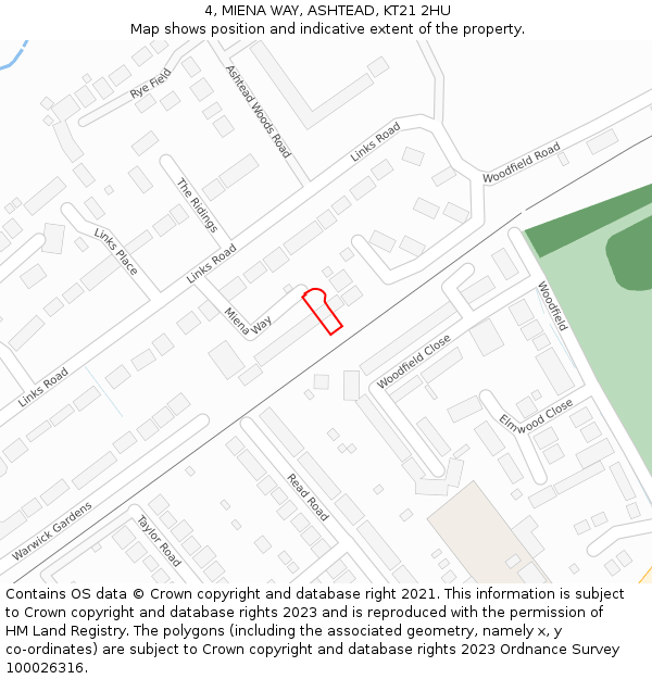 4, MIENA WAY, ASHTEAD, KT21 2HU: Location map and indicative extent of plot